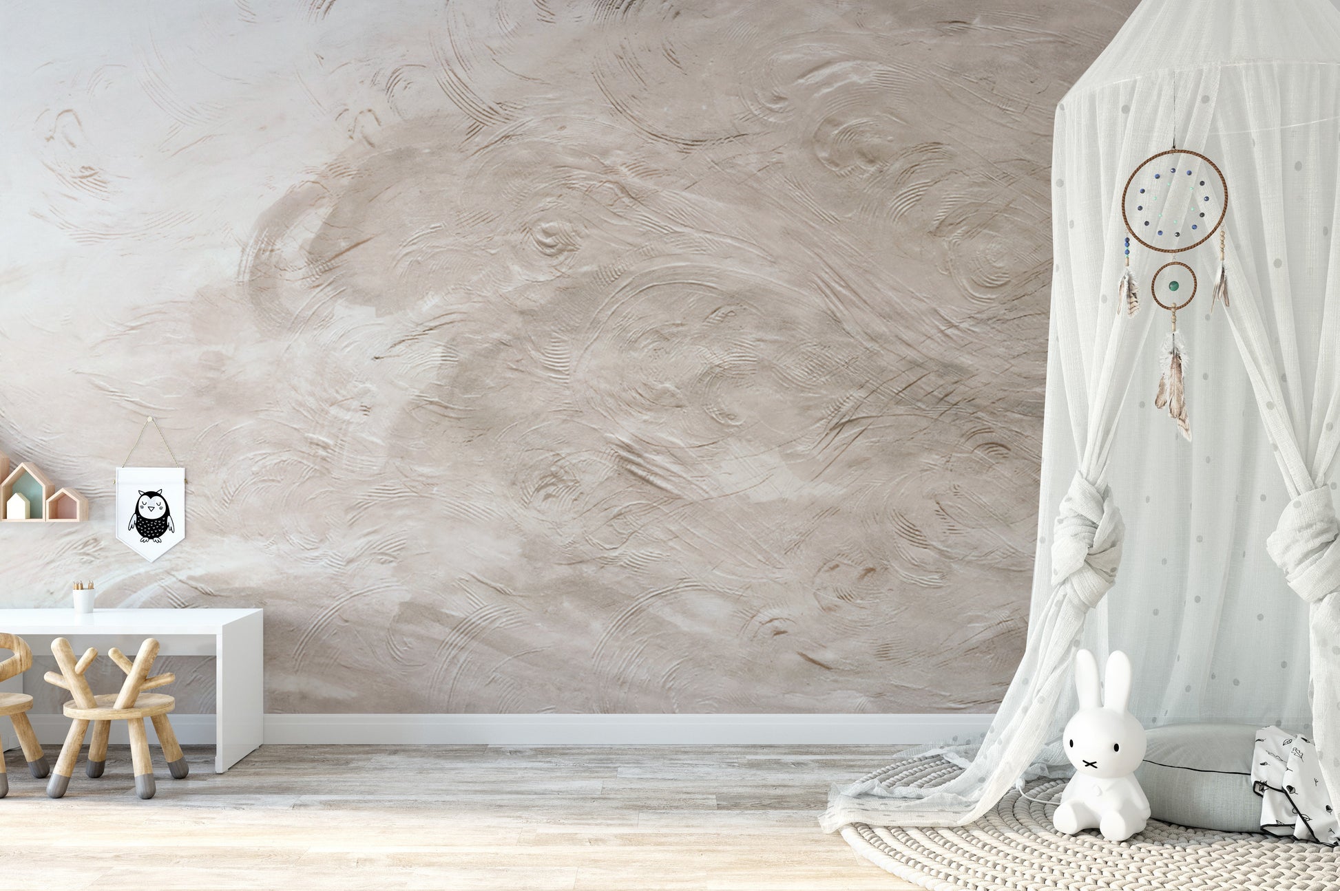 Contemporary beige swirl wall covering

