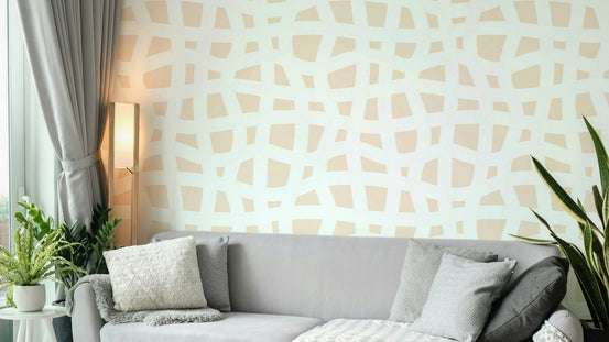The wallpaper is shown on a wall in a serene bedroom.
