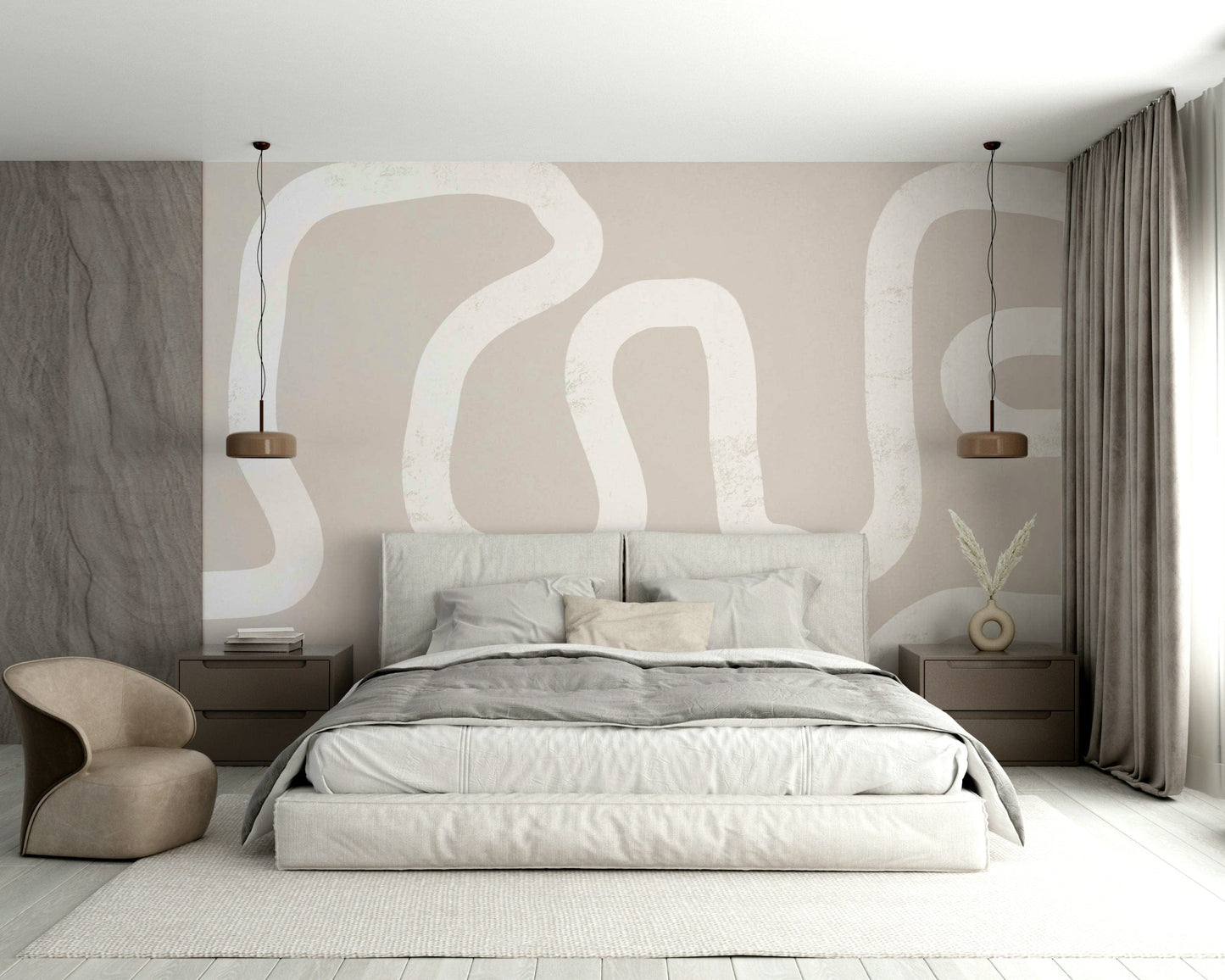 A graceful subtle nature wall mural in warm, natural tones.


