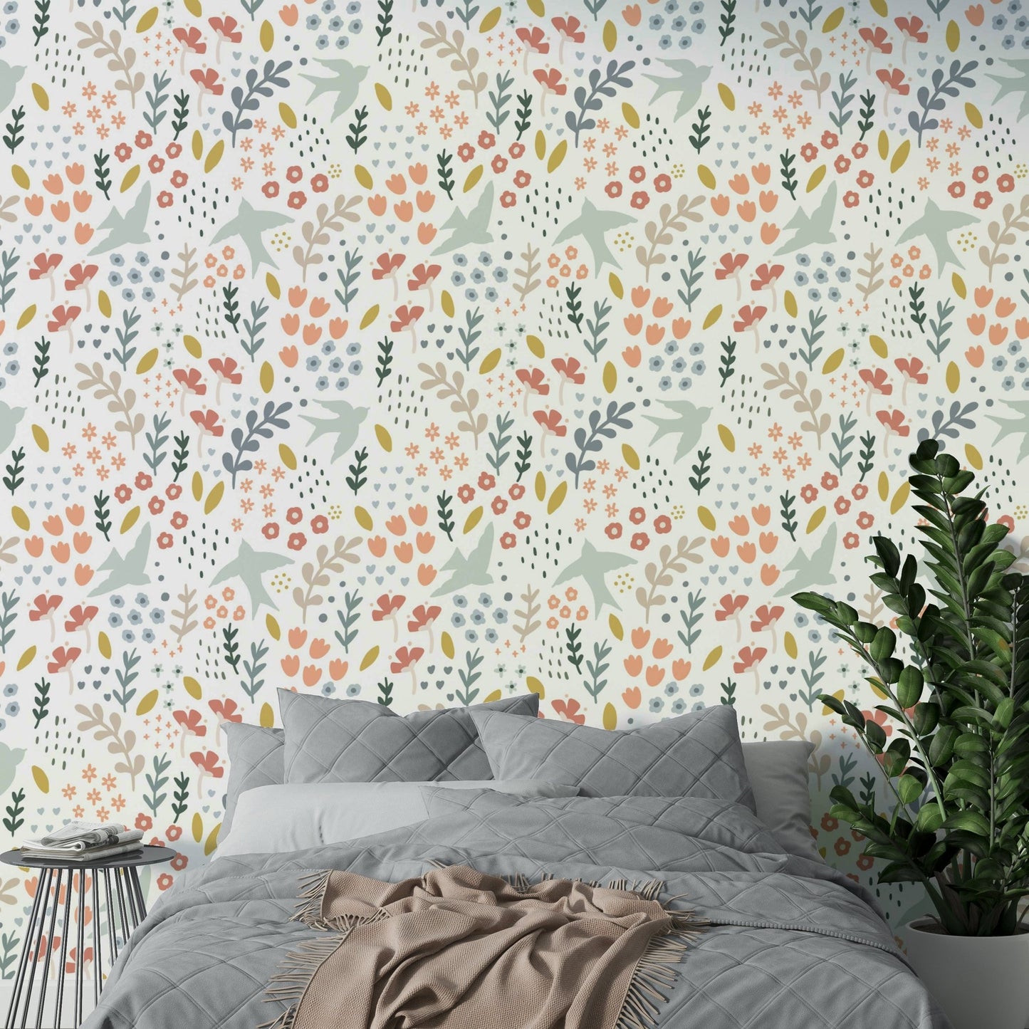 Vibrant spring floral wallpaper for a fresh, welcoming space.

