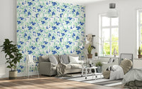 Leafy blue berry pattern wall covering Berry Bliss Watercolor