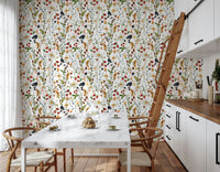 Monochrome white backdrop for Berry Bloom Meadow cozy wallpaper.