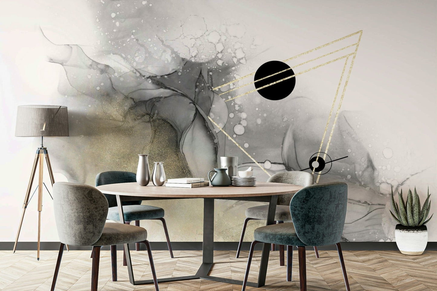 Cosmic mural design featuring distant stars and nebulae

