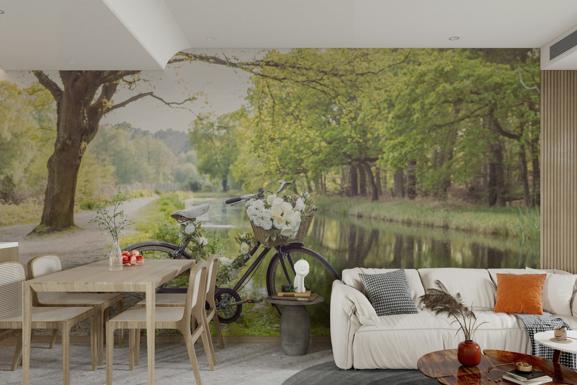 Lush greenery and bicycle mural
