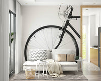 Mural wallpaper featuring black bike silhouettes

