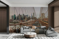 A high-resolution photo-realistic wall mural of the New York City skyline.

