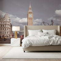 Detailed city scene with red bus and Big Ben Standing bedroom Wall Mural