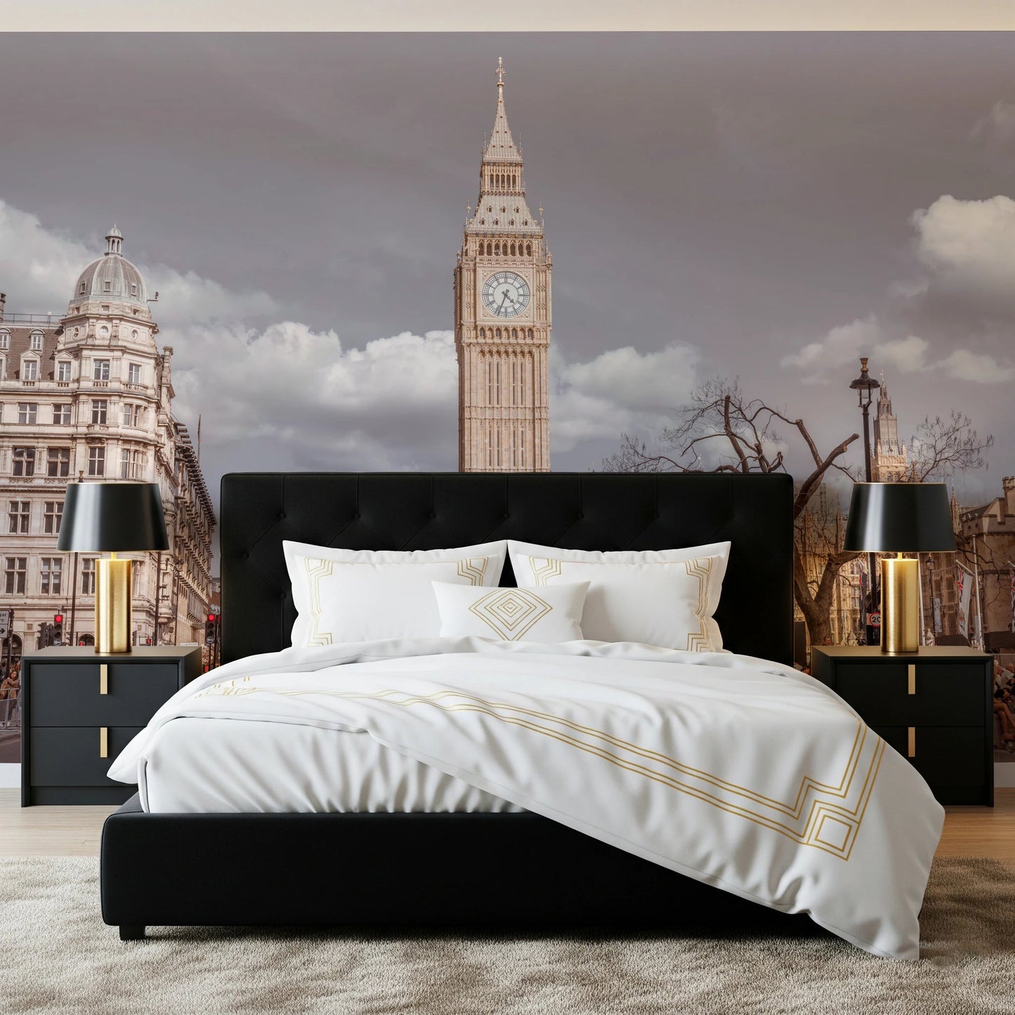 View of the historic standing bedroom on a large format wall mural.