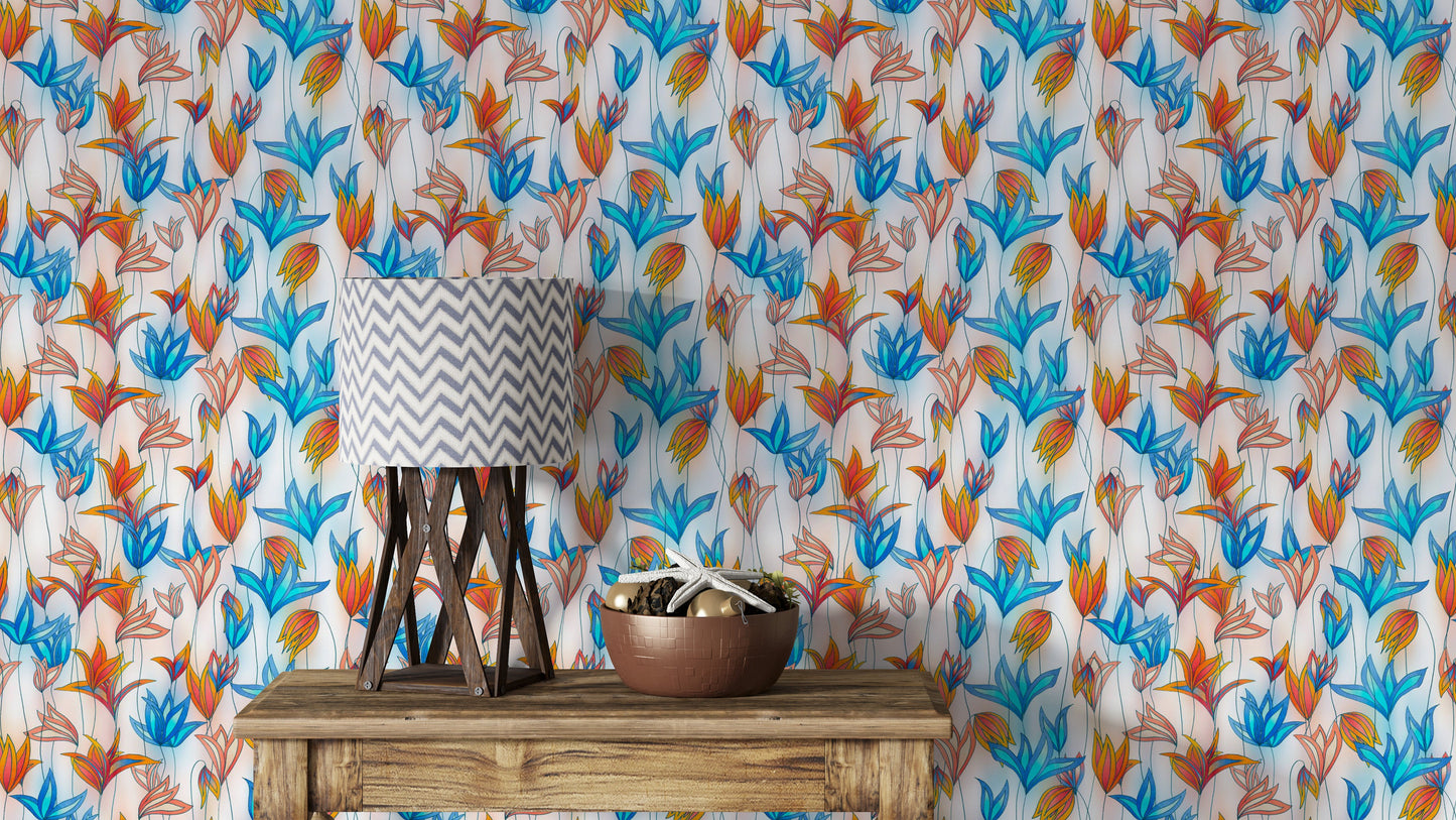 Big Bold Wildflowers White Wallpaper