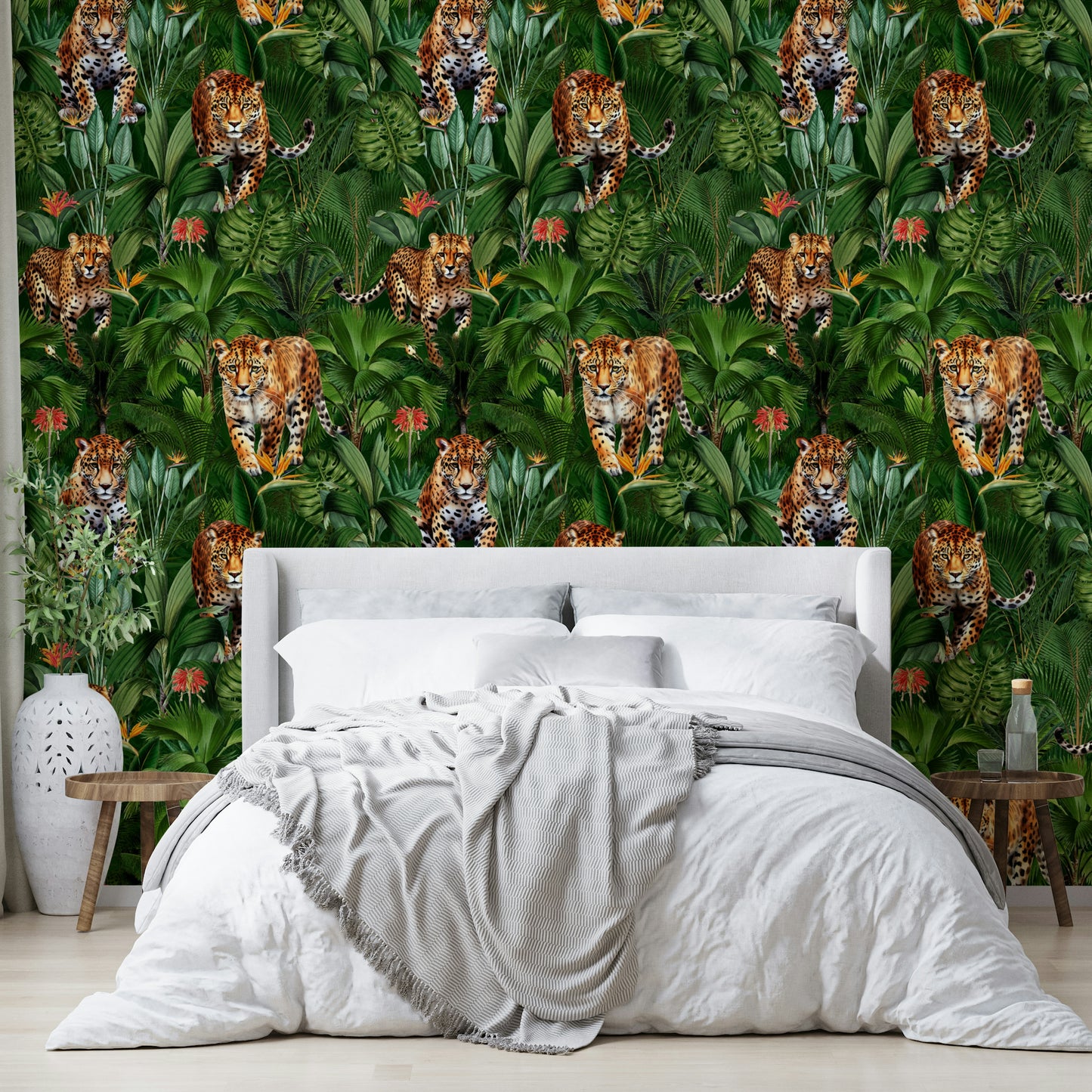 Wild animal wallpaper with big cats in a lush jungle backdrop


