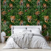 Wild animal wallpaper with big cats in a lush jungle backdrop

