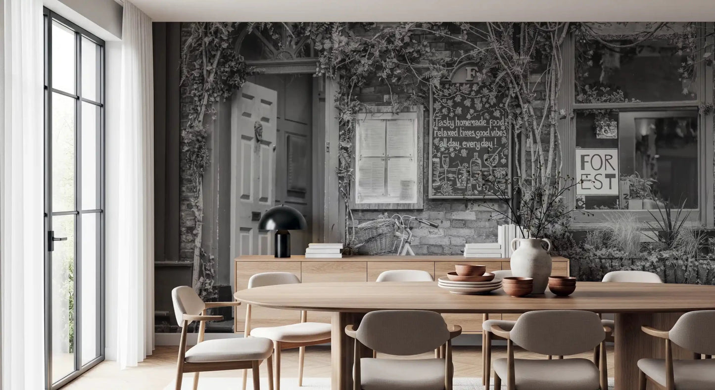 Textured brickwork and bike at the cafe wall mural design