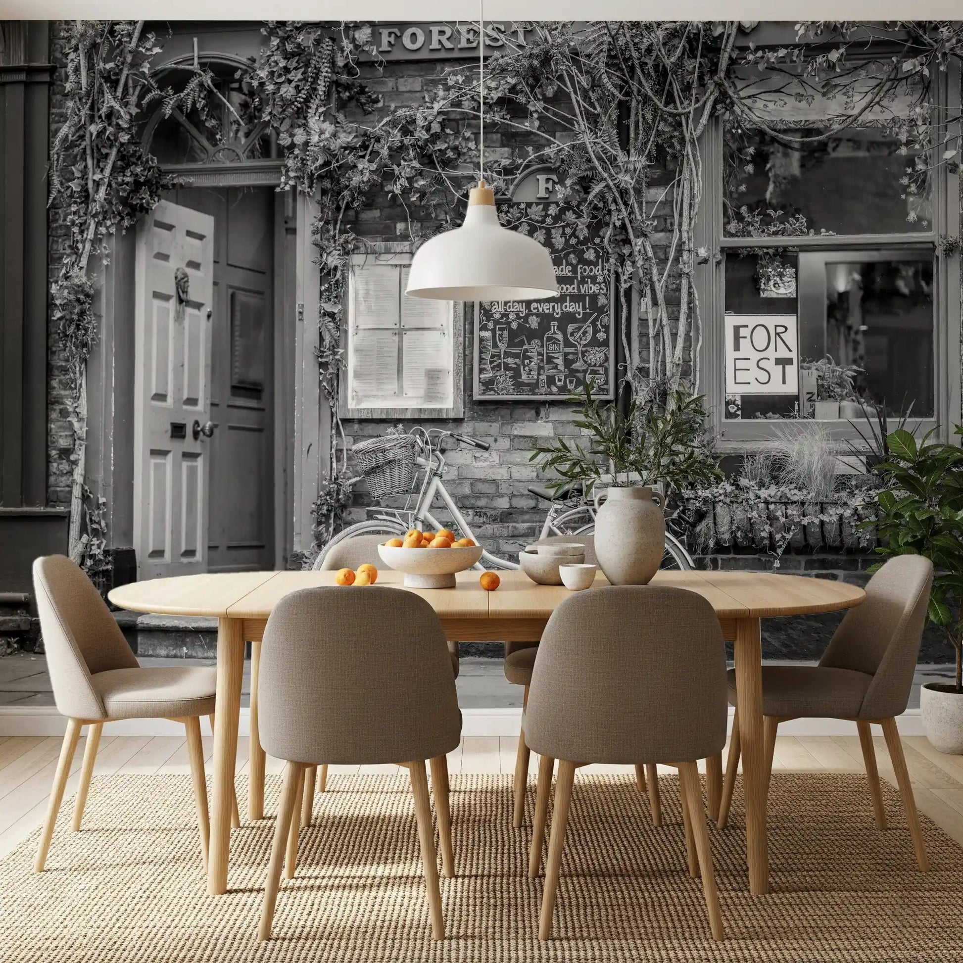 Black and white bike at the cafe wall mural for a dining room