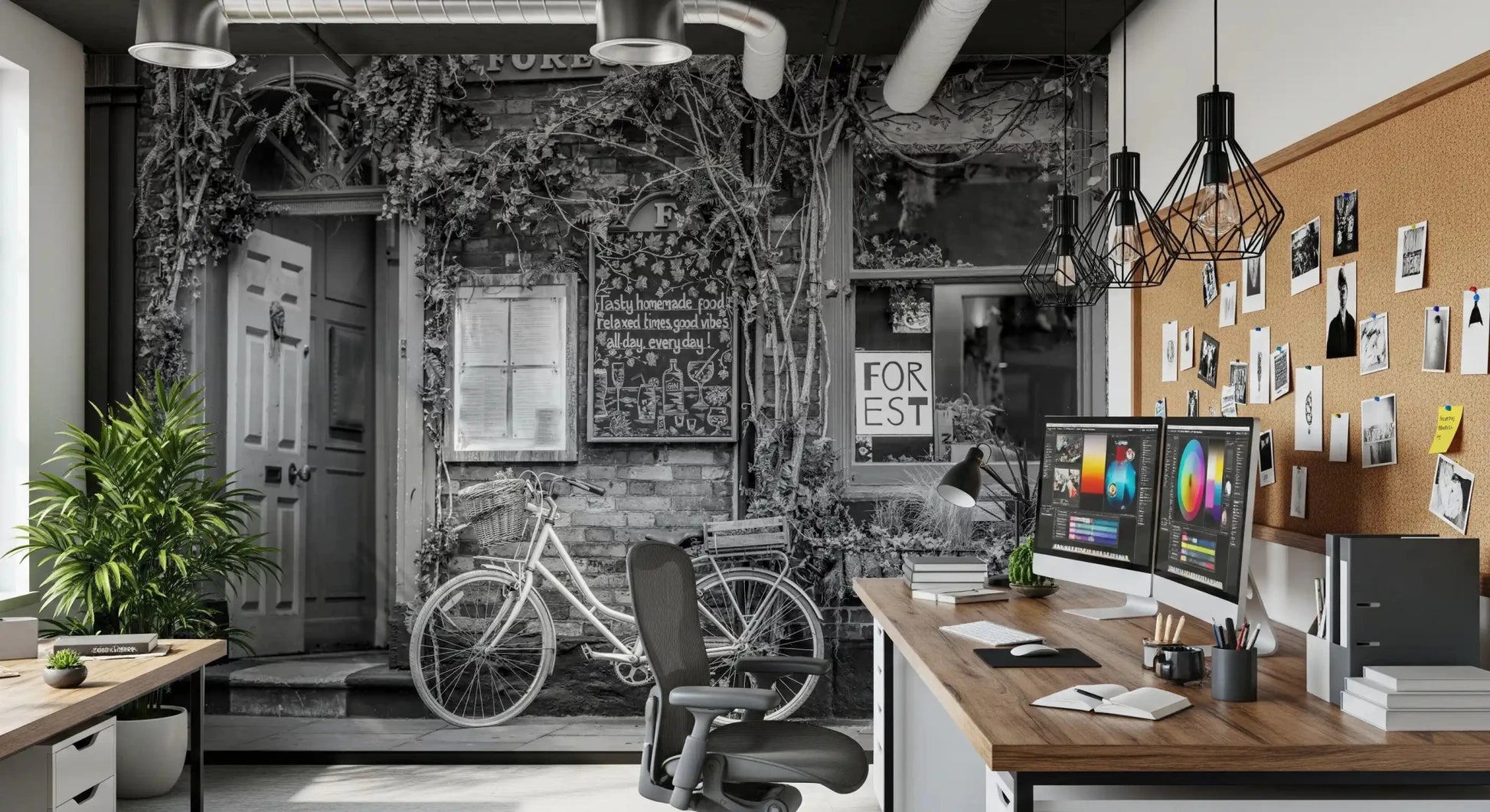 Old fashioned city bike at the cafe wall mural photography