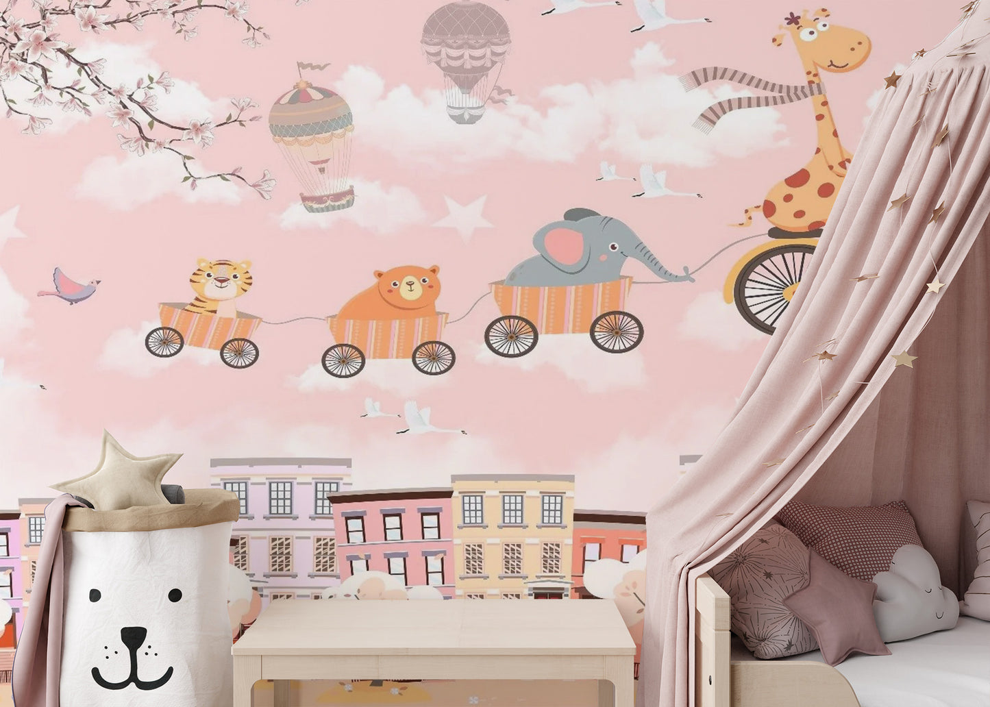 Animals on Cycle Self Adhesive Wallpaper for Kids Room - Giffywalls