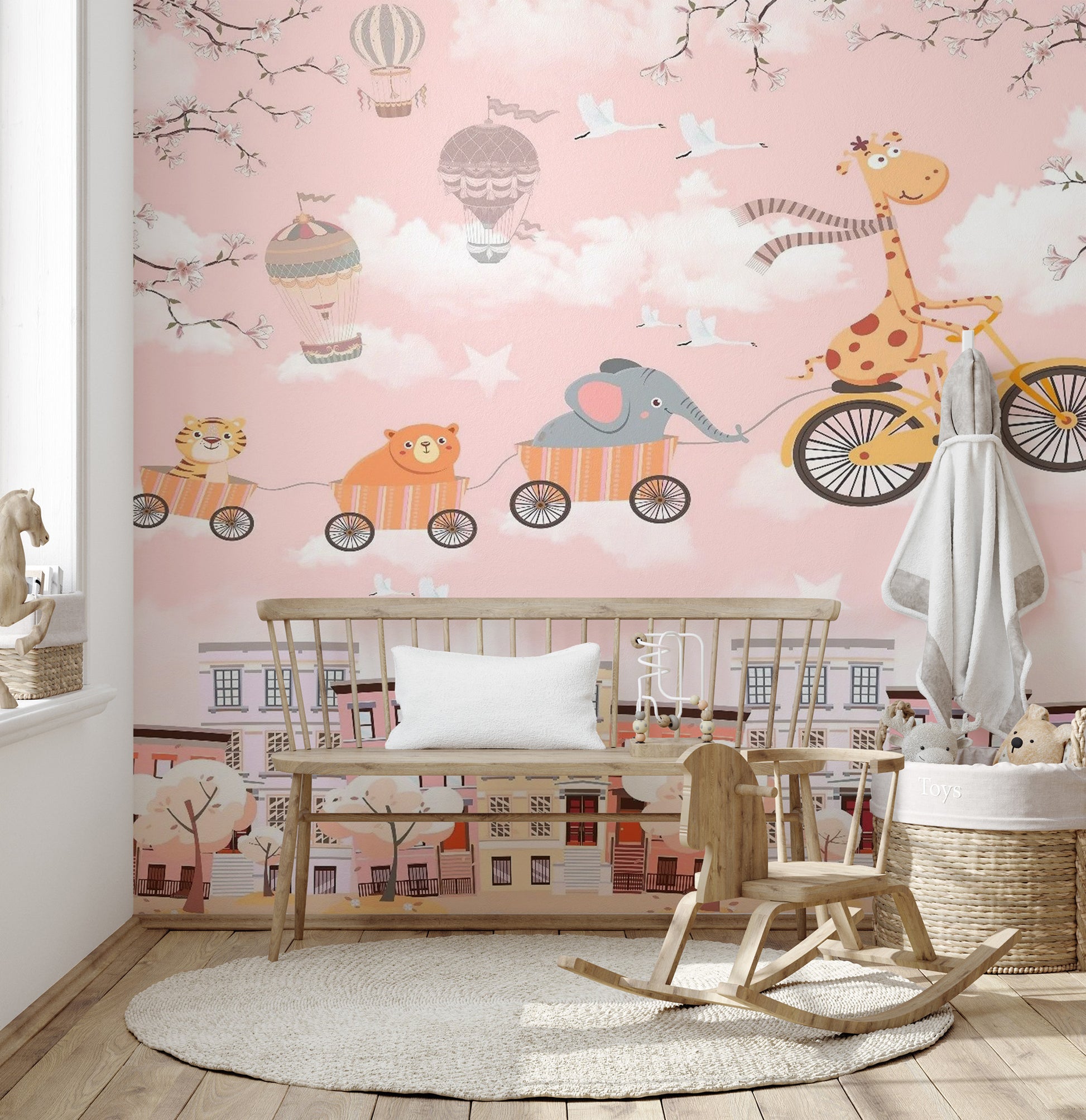 Playful mural wallpaper for children's room
