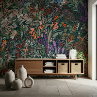 Biodiversity Canvas accent piece, captivating thicket, blooming greenery, unique illustration.