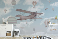 Biplane In The Sky Kids Room Wallpaper - Giffywalls