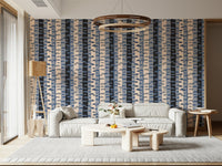 Birch Tree Stripes Retro Abstract Forest in Blue Black Cream Gray Wallpaper