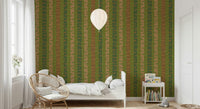 Retro abstract forest birch lines mural in earthy tones for bedroom wall decor