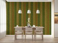 Birch stripe forest wallpaper for home office backdrop, green brown palette