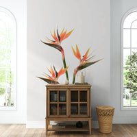 Exotic Bird of Paradise flower design on mural wallpaper.


