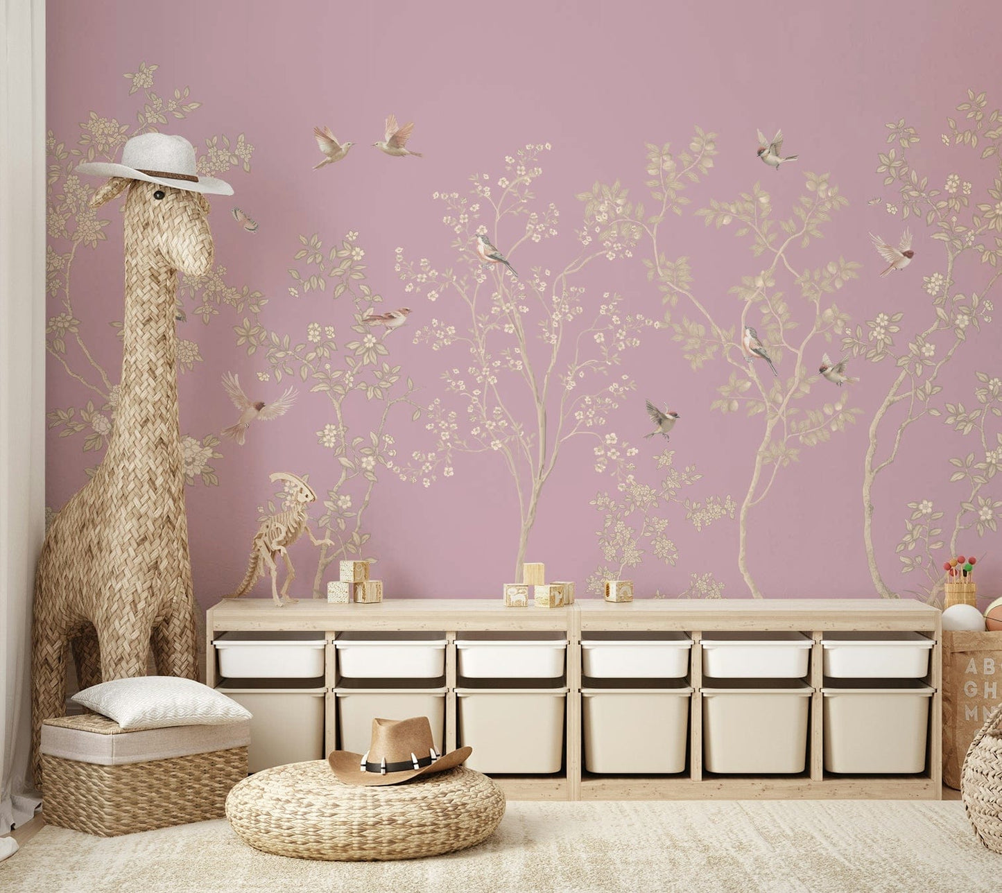 The background is a calm mauve color.

