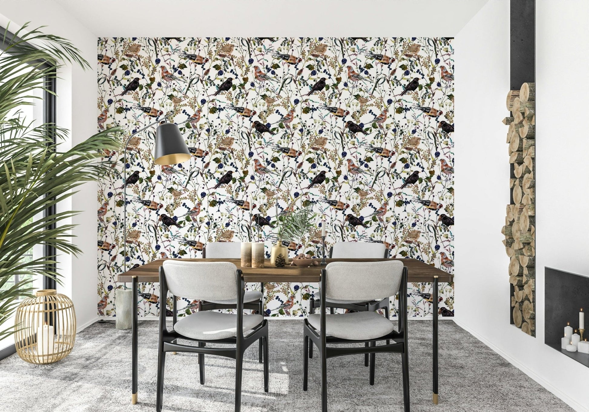Elegant Winter Berries Watercolor wallpaper for walls, dark fruit motif.
