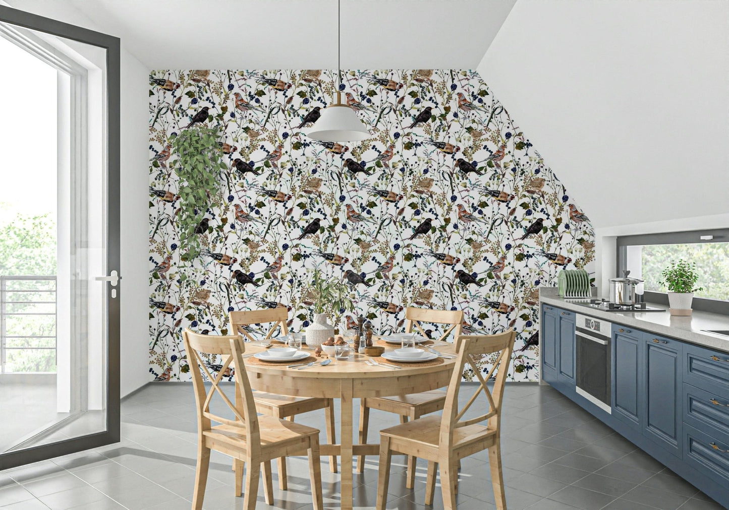 Gorgeous Winter Berries Watercolor paper for accent wall, detailed wildlife.
