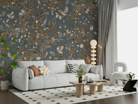 Artistic wall mural featuring songbirds and blossoms in a soothing garden scene