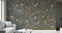 Lush garden-inspired mural depicting birds among detailed floral patterns.