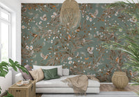 Detailed wall art capturing the charm of birds and flowers in soft watercolor tones