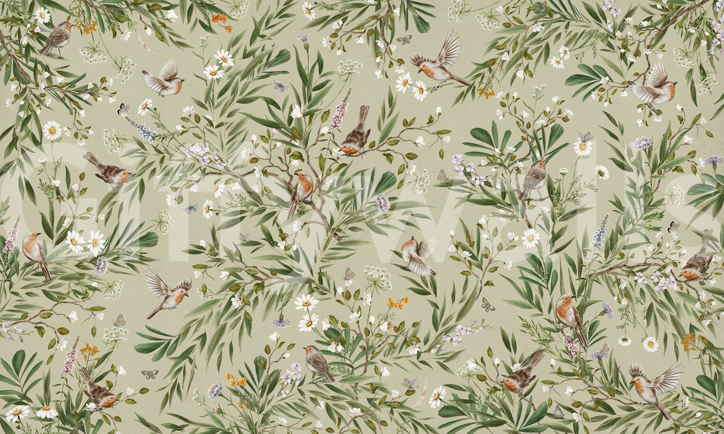 Birds & Blooms Wall Mural