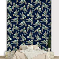 Gentle bird design with mint, beige, and midnight blue for a modern feel.

