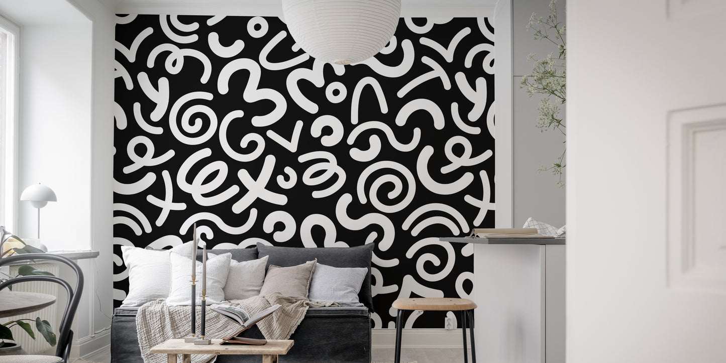 Black and white abstract wallpaper pattern seamless repeat view