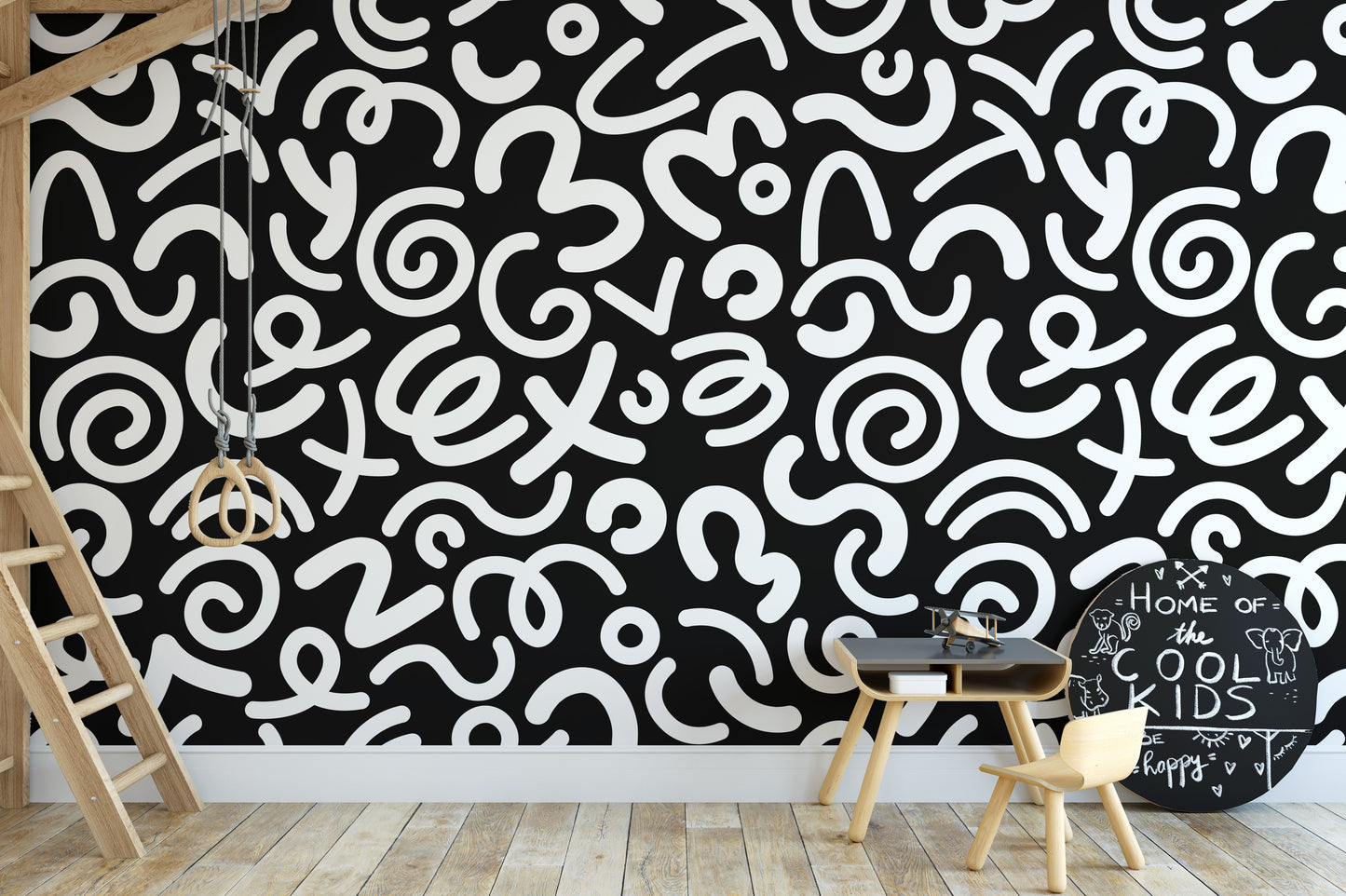 Modern office wall with abstract doodle squiggle wallpaper