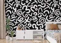 Hand-drawn scribble texture wallpaper in hallway accent wall
