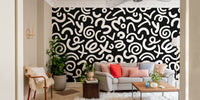 Black and white doodle squiggle abstract wallpaper close-up