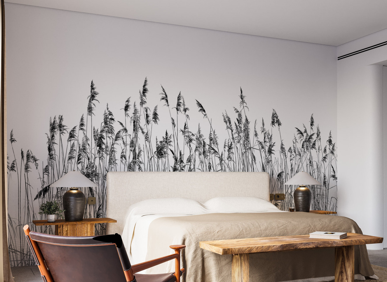 Minimalist black and white canebrake wallpaper for walls