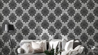 Black and white damask pattern wallpaper mural
