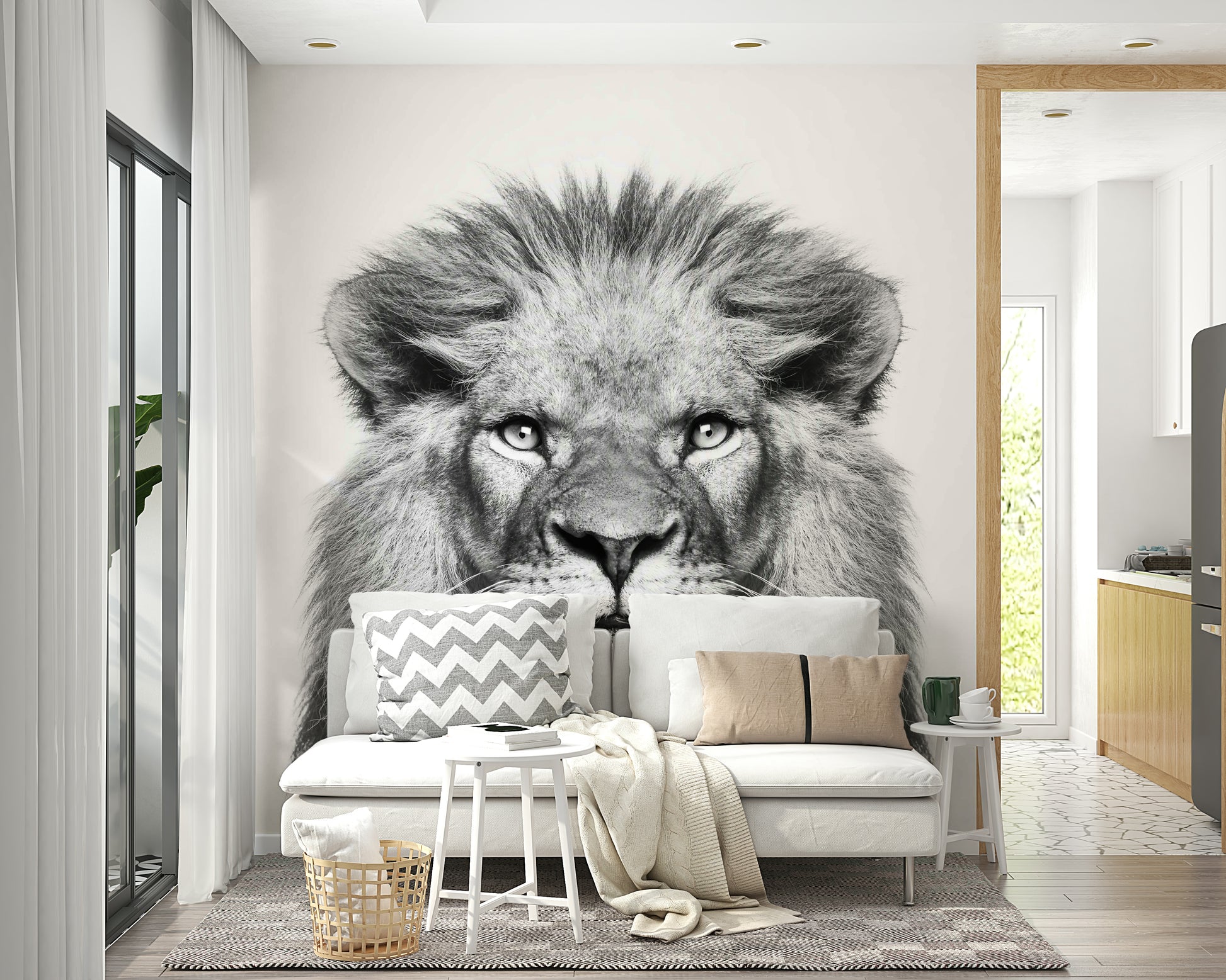 Fierce lion close-up wall wallpaper

