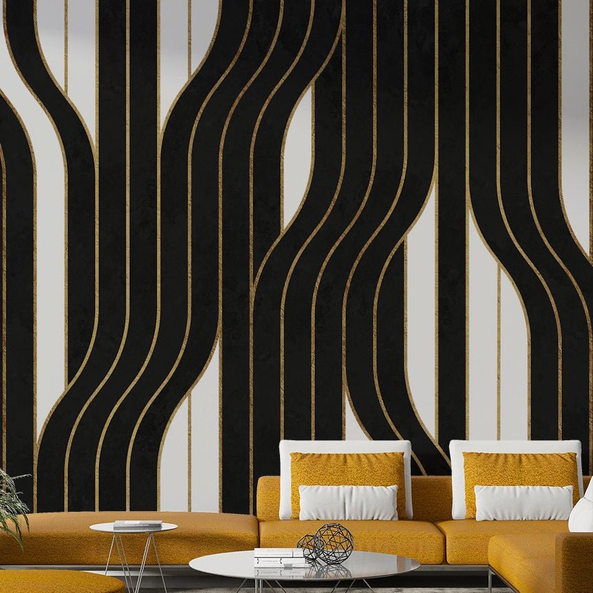 Geometric black and white mural for stylish, minimalist spaces

