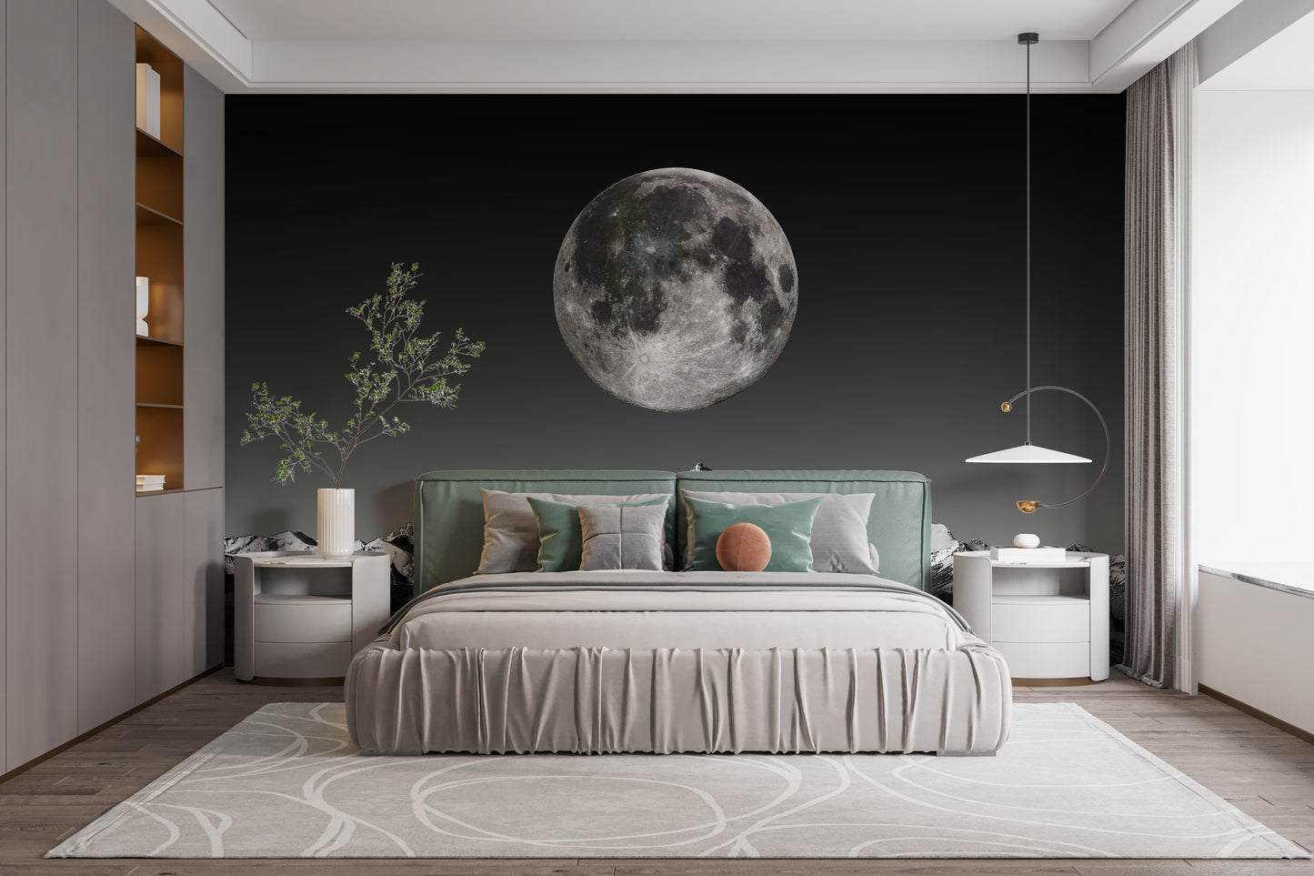 Elegant moonlit wall mural design
