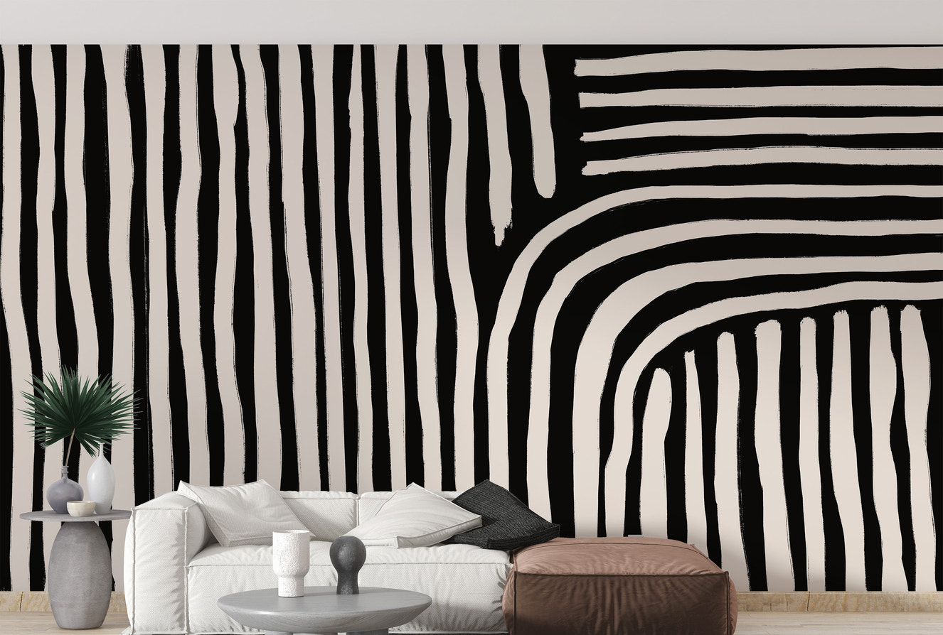 black and white striped wallpaper mural - Giffywalls