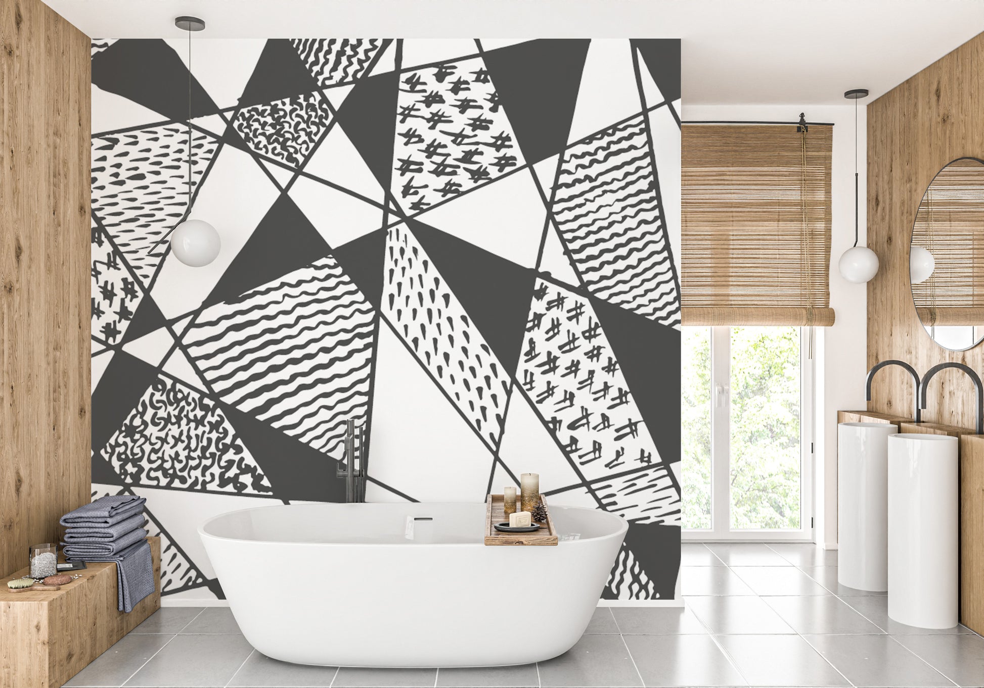Black and white stroke line Wallpaper Mural - Giffywalls