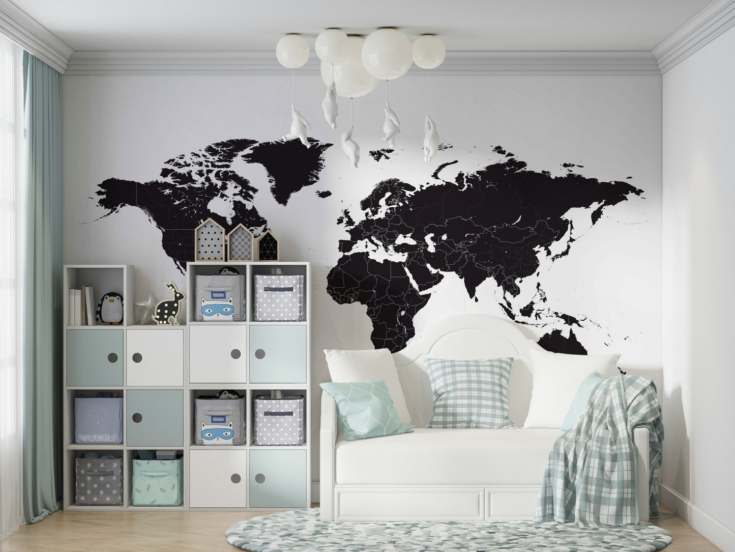 Monochrome world mural for walls

