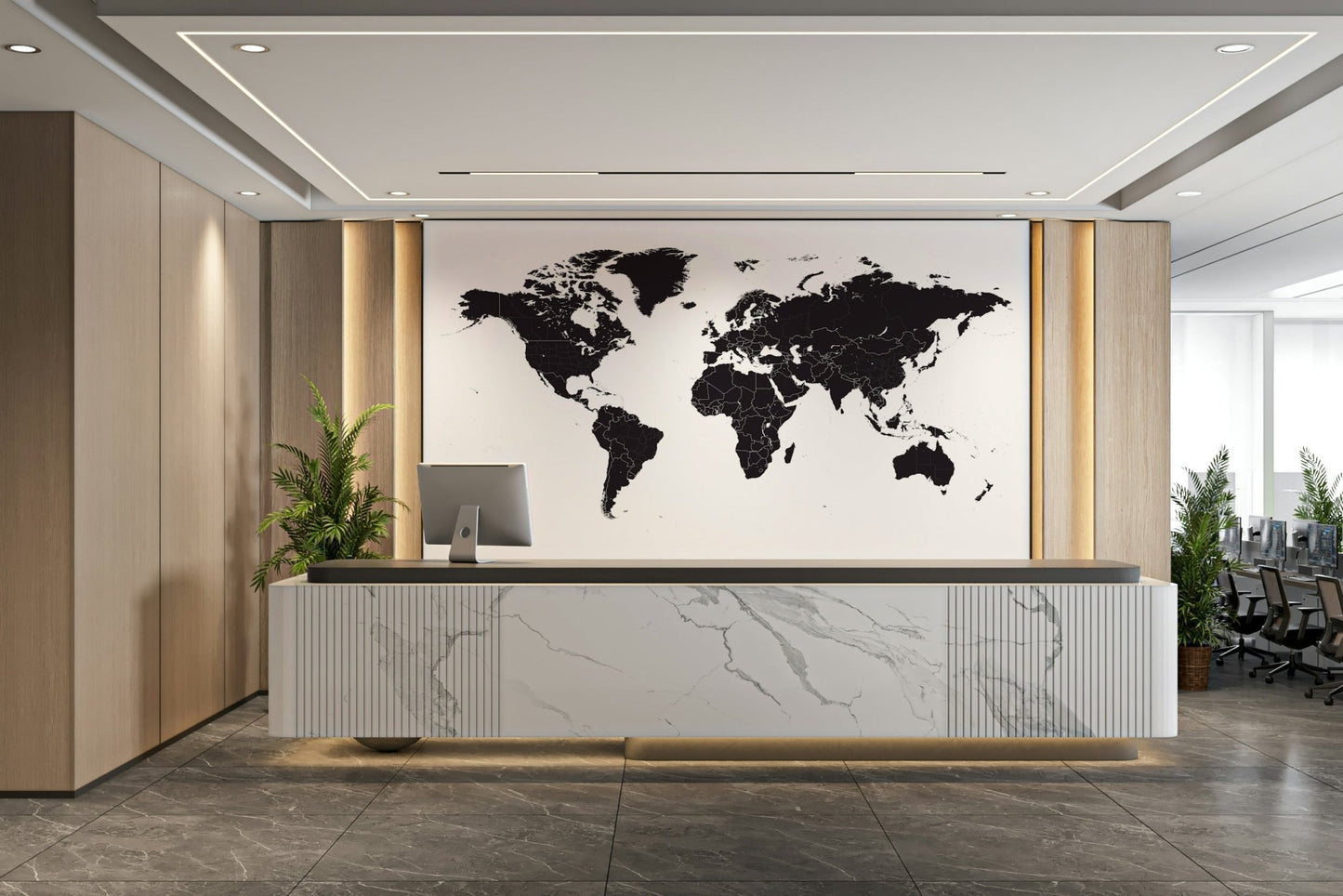 Black and white world map wall mural

