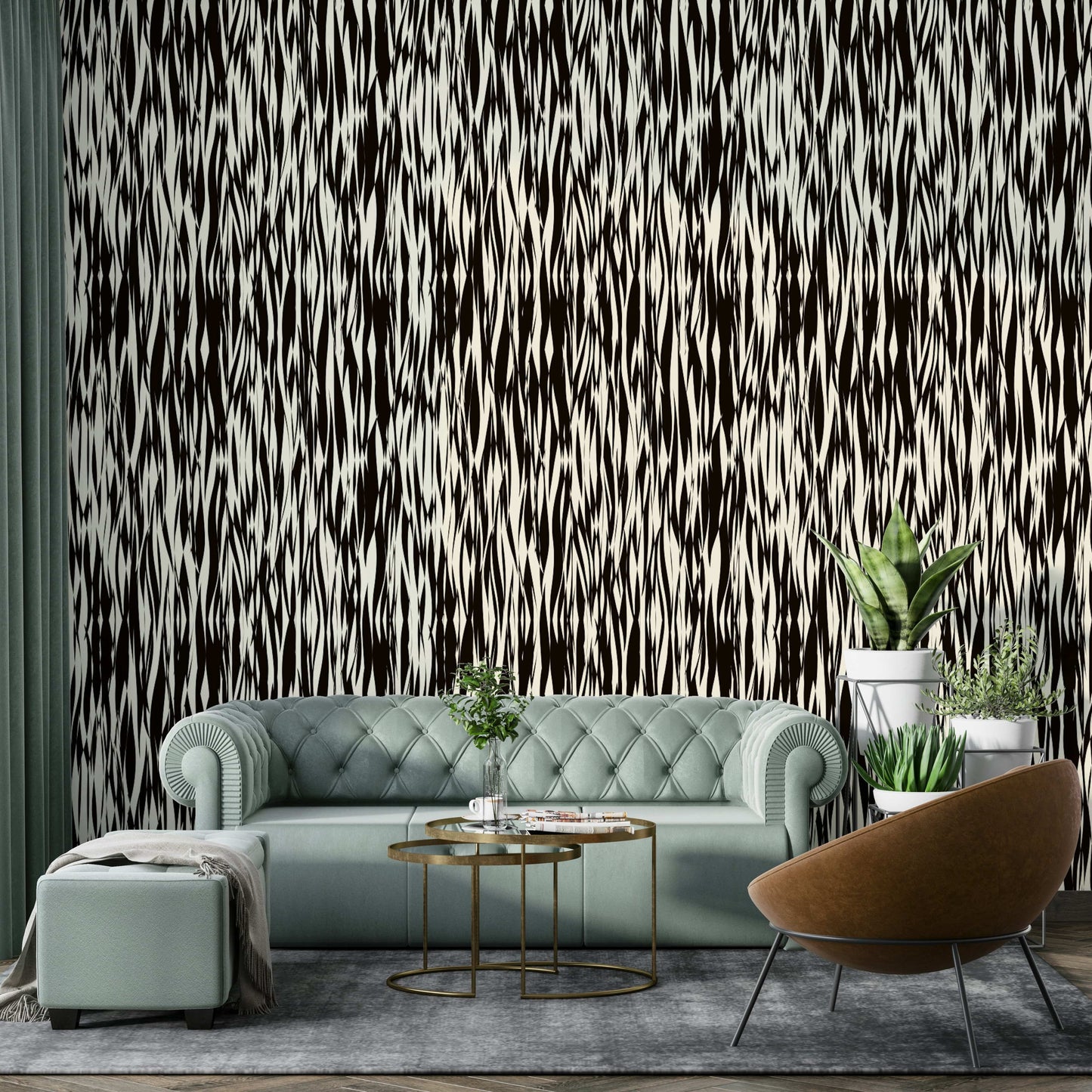 An interior with a soft and peaceful accent wall

