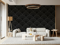 An abstract Black Charcoal Waves Wall Mural featuring flowing dark lines, creating a modern and sophisticated geometric wallpaper design.