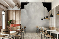 A peaceful open sky mural on decorative wallpaper.

